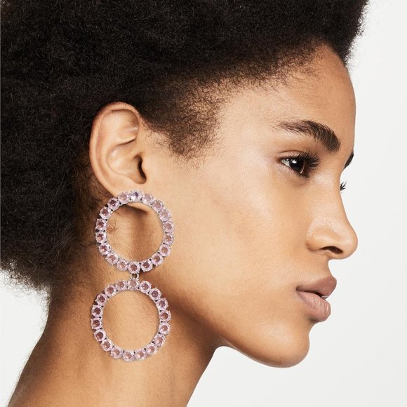 NEW For Love & Lemons Crystal Ball Drop Earrings Pink Large - Picture 2 of 9